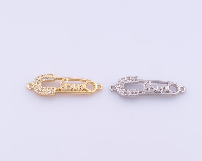 1 pcs Gold Paper Clip Connector,18K Gold Filled CZ LOVE Connector,Letter Connector DIY Bracelet Necklace Jewelry Making Findings Supply