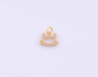 1 pcs Gold CZ Cat Head Pendant,18K Gold Filled Animal Charm,Cat Charms DIY Bracelet Necklace Jewelry Making Findings Supply