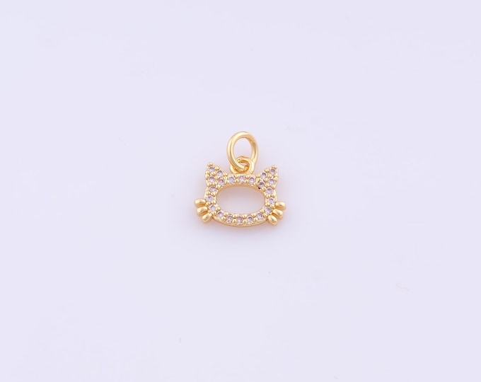 1 pcs Gold CZ Cat Head Pendant,18K Gold Filled Animal Charm,Cat Charms DIY Bracelet Necklace Jewelry Making Findings Supply
