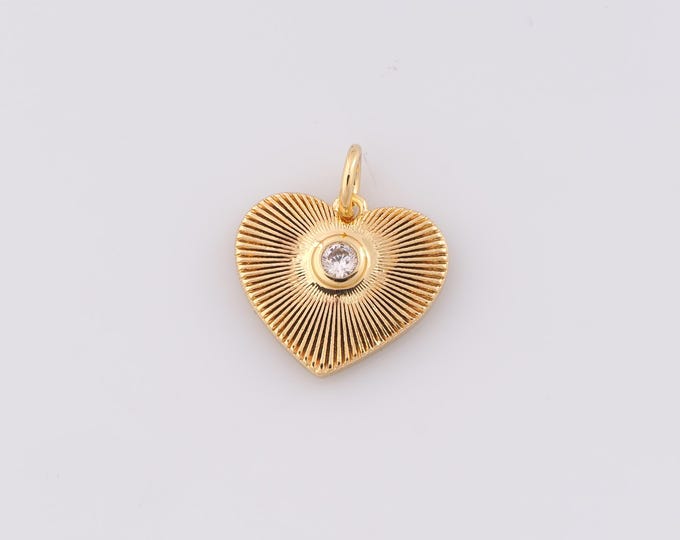 1 pcs Gold CZ Heart Pendant,18K Gold Filled Heart Charm,Heart Charms,DIY Bracelet Necklace Jewelry Making Findings Supply