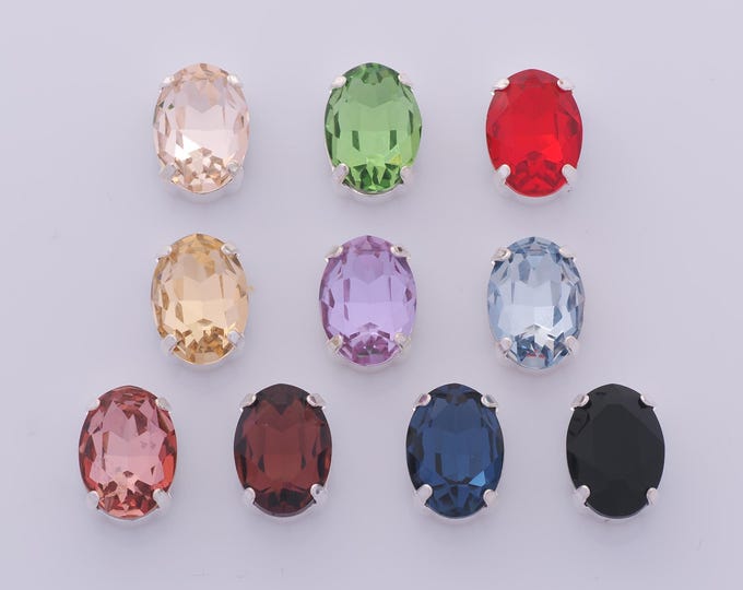 10 pcs Mix Random Colors Elliptic Crystal Beads,Stones in Metal Setting,Austrian Crystal,Made in Austria DIY Necklace Jewelry Making Supply