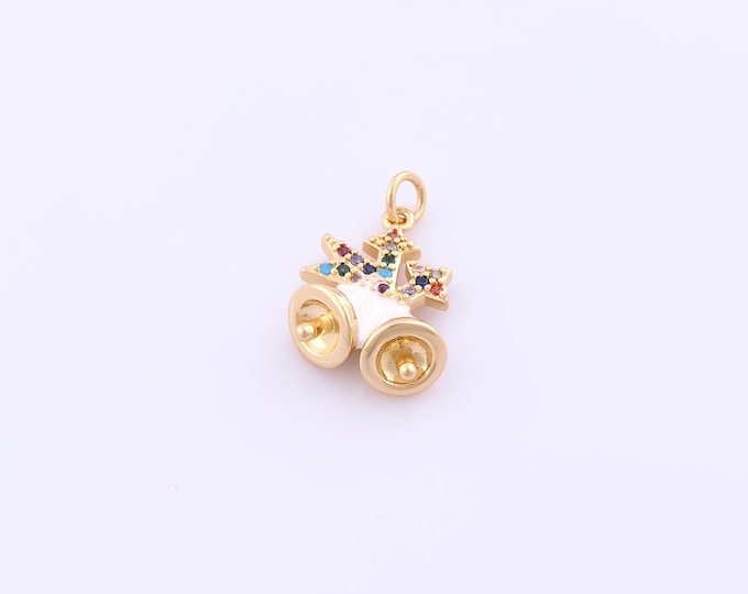 1 pcs Enamel Christmas Bell Pendant,18K Gold Filled Bell Charm,CZ Christmas Charms DIY Bracelet Necklace Jewelry Making Findings Supply