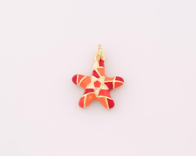 1 pcs Gold Enamel Starfish Pendant,18K Gold Filled Starfish Charm,Starfish Charms DIY Bracelet Necklace Jewelry Making Findings Supply