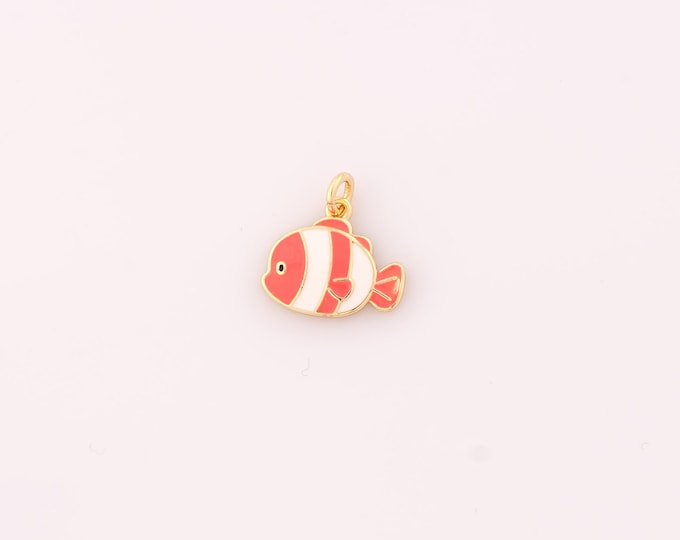 1 pcs Gold Enamel Fish Pendant,18K Gold Filled Fish Charm,Fish Charms DIY Bracelet Necklace Jewelry Making Findings Supply