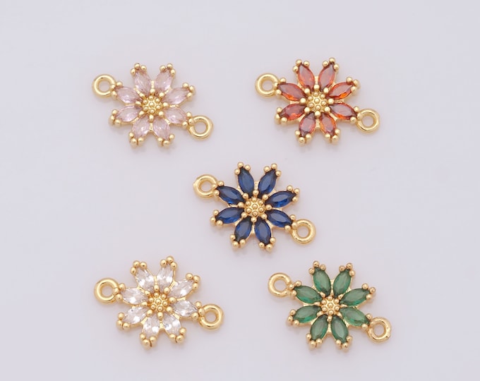 1 pcs Gold CZ Flower Connector,18K Gold Filled Flower Connector,Flower Connector DIY Bracelet Necklace Jewelry Making Findings Supply