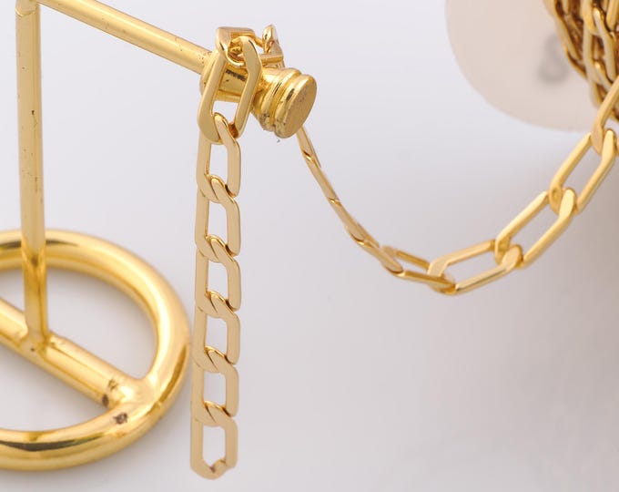 1 Meter Gold Curb Chain, 18K Gold Filled Semi Finished Chain, Specialty Chains, DIY Jewelry Making Supplies