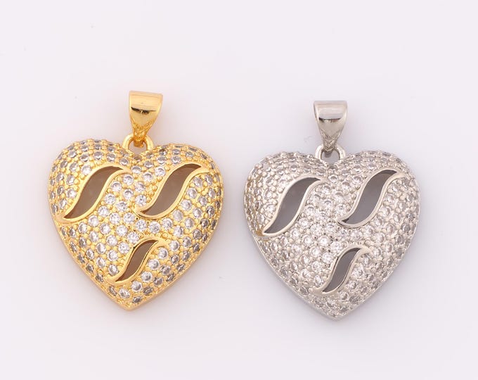 1 pcs Gold CZ Heart Pendant,18K Gold Filled Heart Charm,Heart Charm DIY Bracelet Necklace Jewelry Making Findings Supply