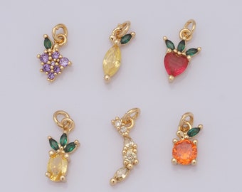 1 pcs Gold Fruit Pendant,18K Gold Filled CZ Grape Charm,Strawberry Charm DIY Bracelet Necklace Jewelry Making Findings Supply