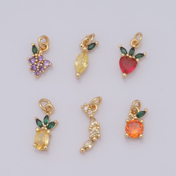 1 pcs Gold Fruit Pendant,18K Gold Filled CZ Grape Charm,Strawberry Charm DIY Bracelet Necklace Jewelry Making Findings Supply
