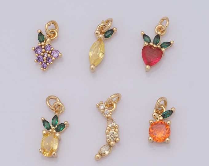 1 pcs Gold Fruit Pendant,18K Gold Filled CZ Grape Charm,Strawberry Charm DIY Bracelet Necklace Jewelry Making Findings Supply