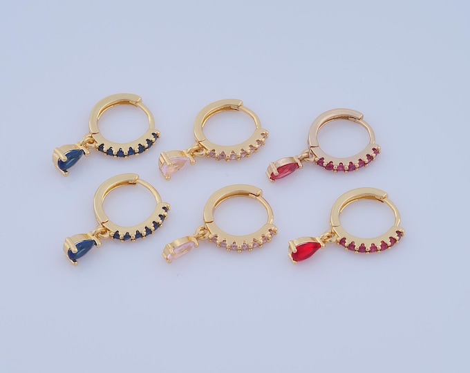 1 pair Gold CZ Water Drop Earrings,18K Gold Filled Huggie Hoop Earring ,Hoop Earrings,Hypoallergenic Huggie Hoop,Gift for Her