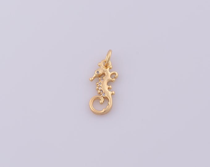 1 pcs Gold CZ Seahorse Pendant,18K Gold Filled Marine Life Charm,Seahorse Charms DIY Bracelet Necklace Jewelry Making Findings Supply