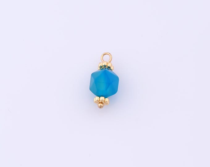 1 pcs Gold Energy Stone Pendant,18K Gold Filled Natural Stone Charm,Blue Agate Charms DIY Bracelet Necklace Jewelry Making Findings Supply