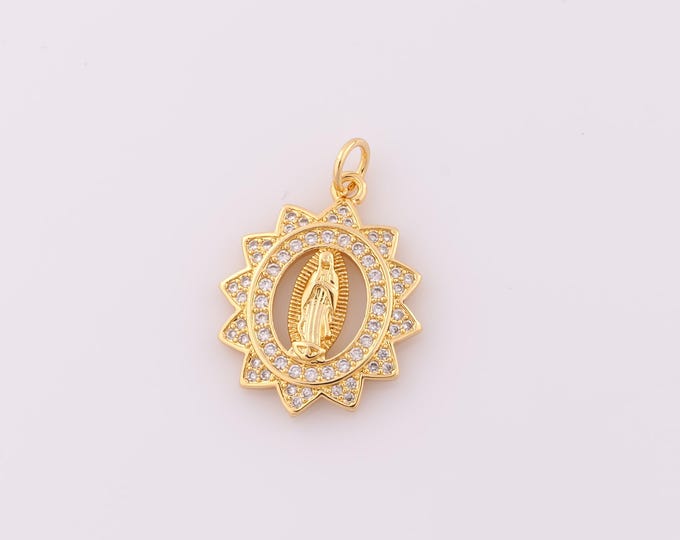 1 pcs Gold CZ Virgin Mary Pendant,18K Gold Filled Religion Charm,Catholic Charm DIY Bracelet Necklace Jewelry Making Findings Supply