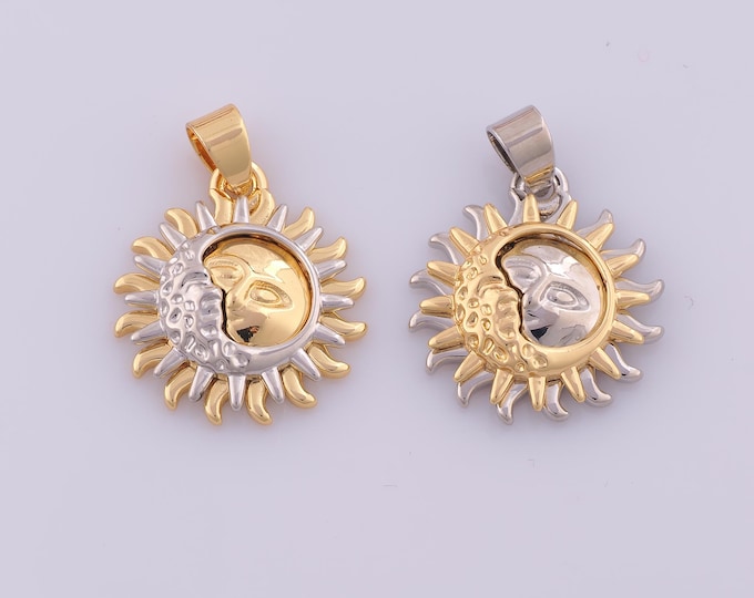 1 pcs Gold Sun Moon Pendant,18K Gold Filled Celestial Charm,Sun Moon Charms DIY Bracelet Necklace Jewelry Making Findings Supply