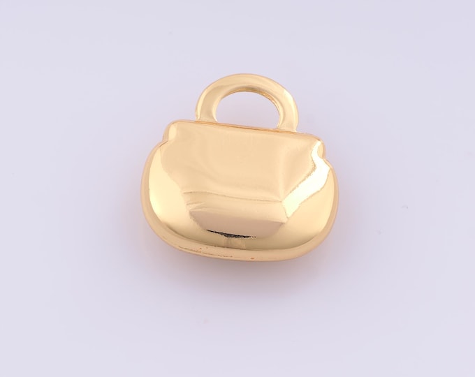 1 pcs Gold Puffed Handbag Pendant,18K Gold Filled Handbag Charm,Handbag Charms DIY Bracelet Necklace Jewelry Making Findings Supply