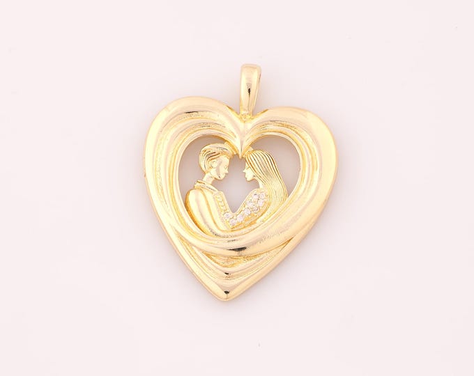 1 pcs Gold CZ Heart Pendant,18K Gold Filled Love Charm,Couple Charms DIY Bracelet Necklace Jewelry Making Findings Supply