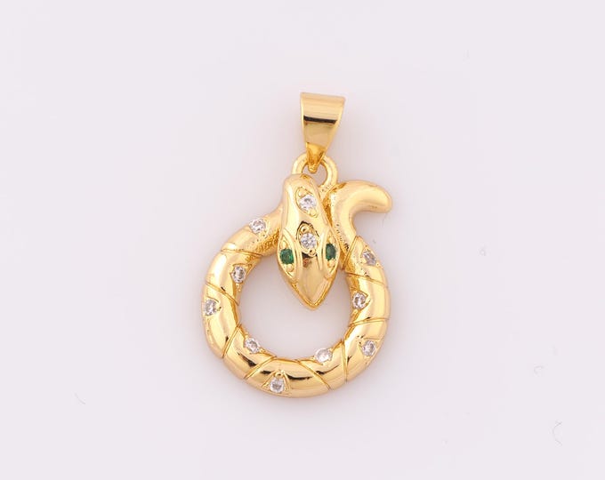 1 pcs Gold CZ Snake Pendant,18K Gold Filled Snake Charm,Snake Charm DIY Bracelet Necklace Jewelry Making Findings Supply