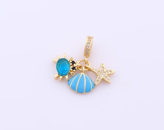 1 pcs Enamel Crab Pendant,18K Gold Filled Shell Charm,CZ Starfish Charms DIY Bracelet Necklace Jewelry Making Findings Supply