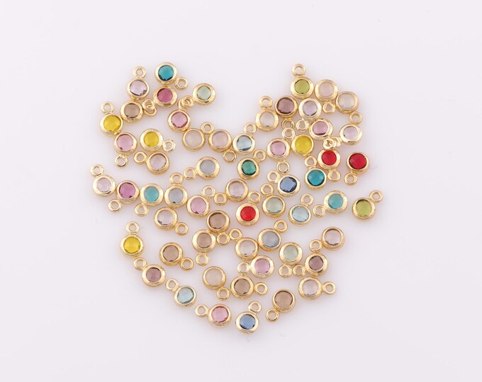 10 pcs Mixed  Gold CZ Mini Round Pendant,18K Gold Filled Minimalist Solitaire Charm,DIY Bracelet Necklace Jewelry Making Findings Supply