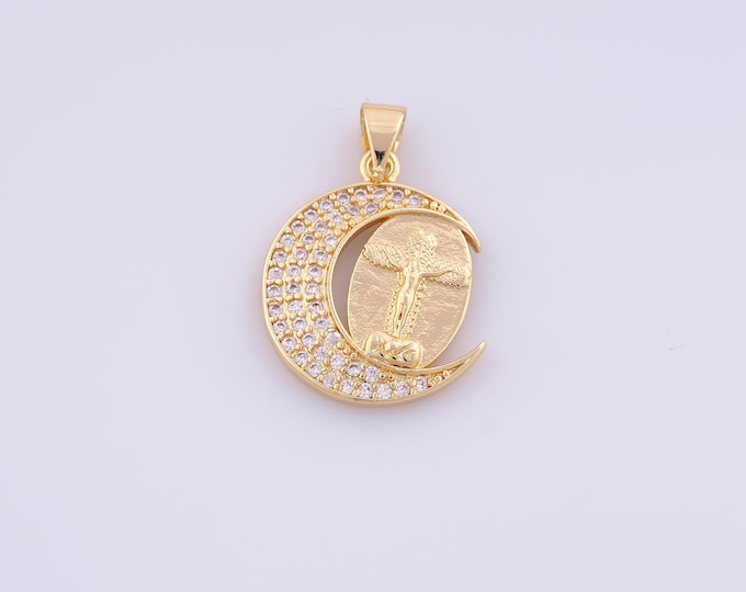1 pcs Gold CZ Crescent Moon Pendant,18K Gold Filled Celestial Charm,Moon Charms DIY Bracelet Necklace Jewelry Making Findings Supply