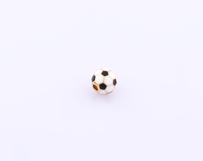1 pcs Gold Enamel Football Spacer Beads,18K Gold Filled Sports Beads,Ball Beads for DIY Jewelry Making Findings Supply