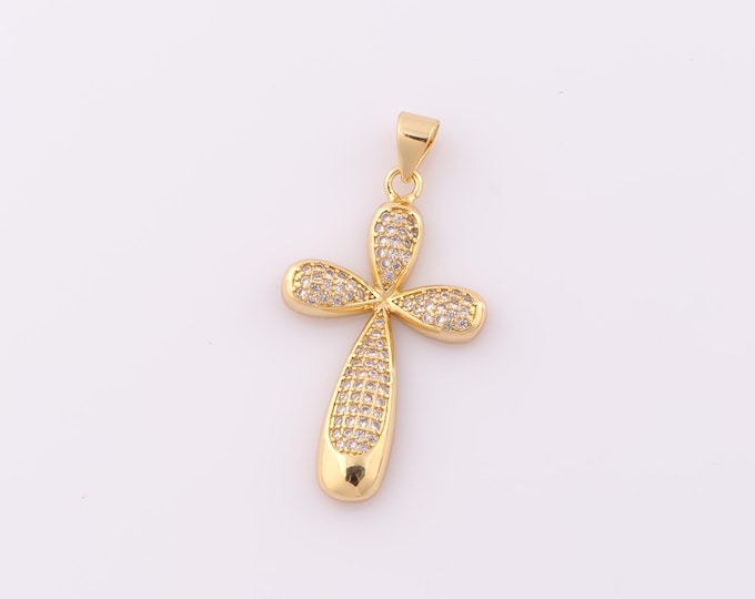 1 pcs Gold CZ Cross Pendant,18K Gold Filled Religious Charm,Christian Charm DIY Bracelet Necklace Jewelry Making Findings Supply