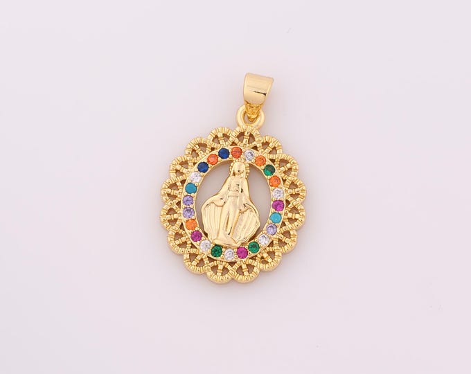 1 pcs Gold CZ Virgin Mary Pendant,18K Gold Filled Religion Charm,Catholic Charm DIY Bracelet Necklace Jewelry Making Findings Supply