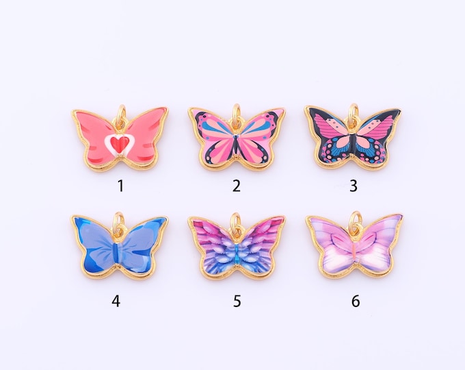1 pcs Gold Enamel Butterfly Pendant,18K Gold Filled Insect Charm,Heart Charms DIY Bracelet Necklace Jewelry Making Findings Supply