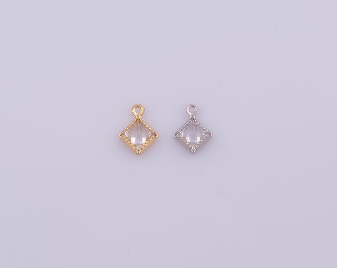 1 pcs Gold CZ Square Pendant,18K Gold Filled Square Charm,Square Charms DIY Bracelet Necklace Jewelry Making Findings Supply