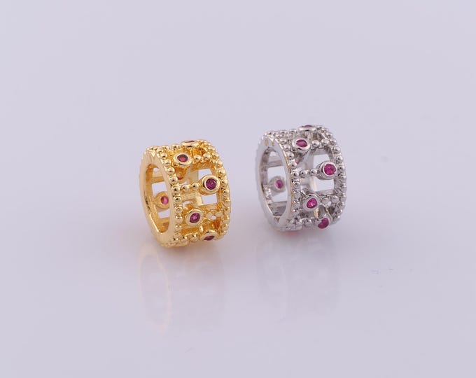 1 pcs 18K Gold Filled Round Tube Spacer Beads,CZ Large Hole Beads,Round Beads for DIY Jewelry Making Findings Supply