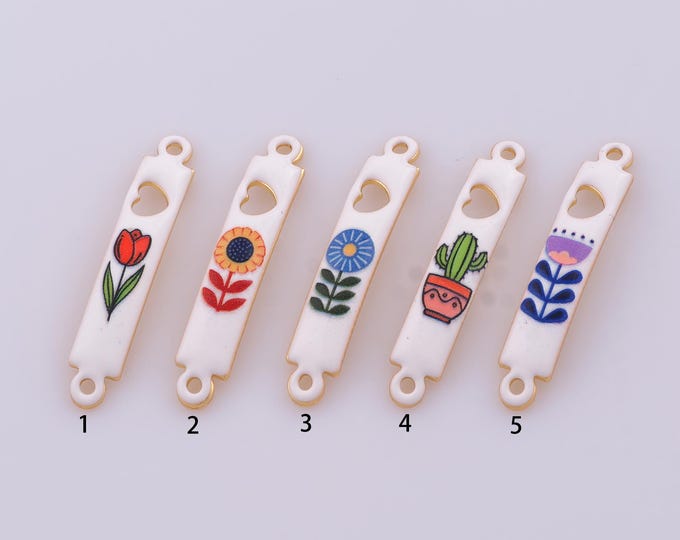 1 pcs Gold Enamel Flower Connector,18K Gold Filled Flower Pattern Connector,DIY Bracelet Necklace Jewelry Making Findings Supply