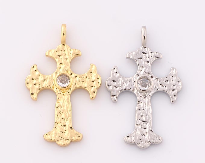 1 pcs Gold CZ Cross Pendant,18K Gold Filled Religious Charm,Christian Charm DIY Bracelet Necklace Jewelry Making Findings Supply