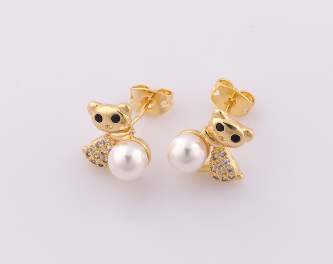 1 pair Gold Bear Stud Earrings,18K Gold Filled Bear Stud Earrings,Bear Stud Earrings,Hypoallergenic Stud Earrings,Gift for Her