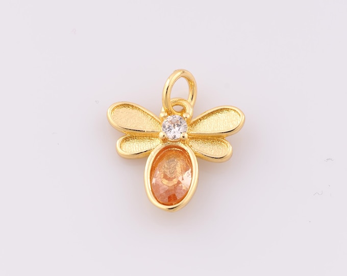 1 pcs Gold CZ Bee Pendant,18K Gold Filled Bee Charm,Bee Charm DIY Bracelet Necklace Jewelry Making Findings Supply