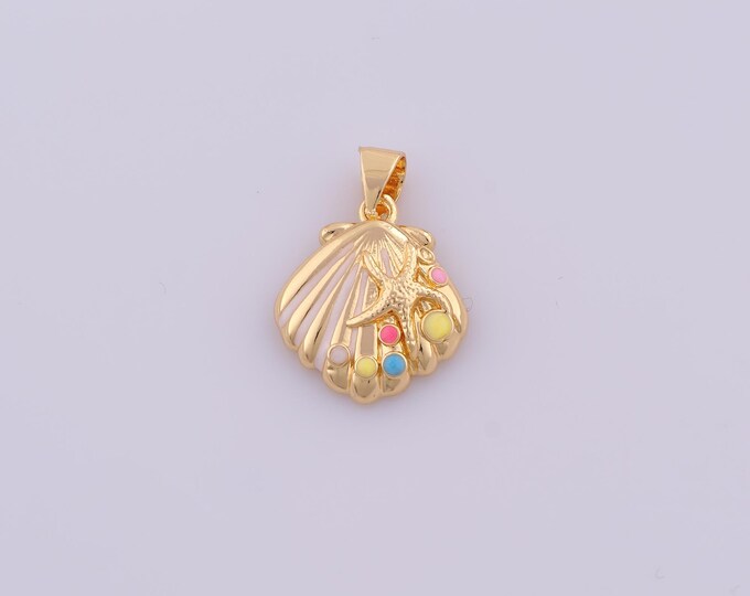 1 pcs Gold Enamel Shell Pendant,18K Gold Filled Starfish Charm,Oyster Charms DIY Bracelet Necklace Jewelry Making Findings Supply