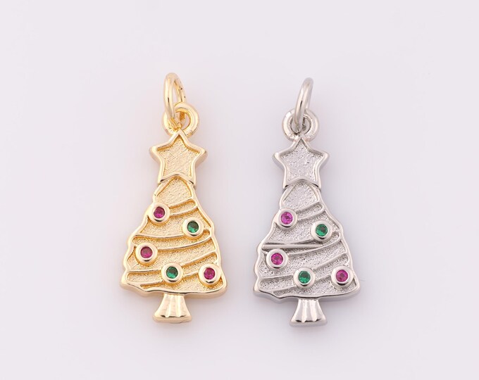 1 pcs Gold CZ Christmas Tree Pendant,18K Gold Filled Star Charm,Tree Charm DIY Bracelet Necklace Jewelry Making Findings Supply