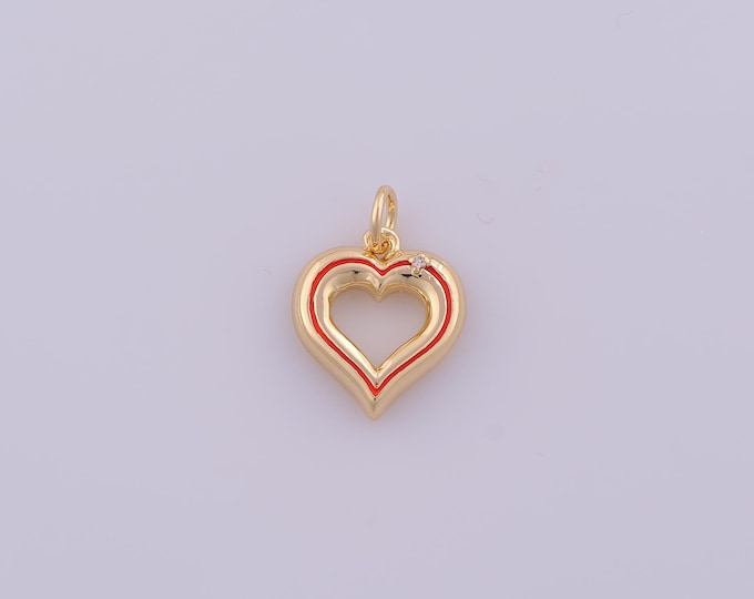 1 pcs Gold Enamel Heart Pendant,18K Gold Filled Love Charm,CZ Heart Charms DIY Bracelet Necklace Jewelry Making Findings Supply