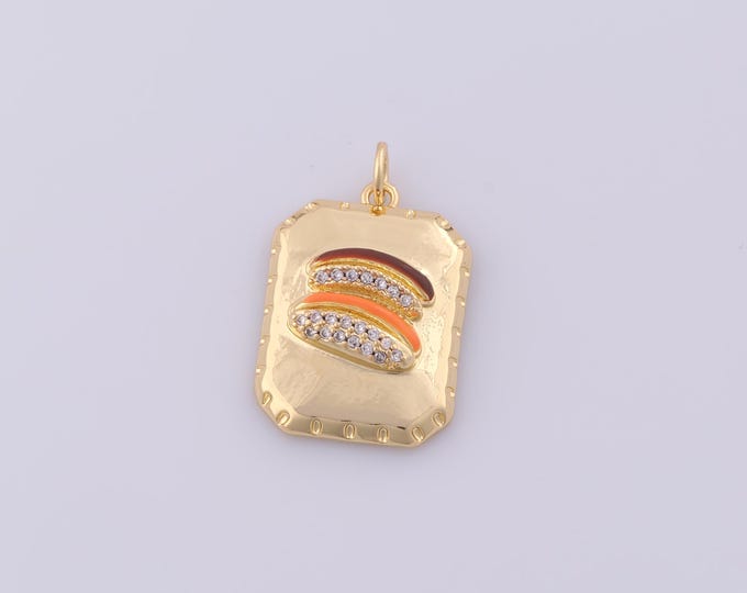 1 pcs Gold Enamel Hamburger Pendant,18K Gold Filled Square Charm,CZ Hamburger Charms DIY Bracelet Necklace Jewelry Making Findings Supply