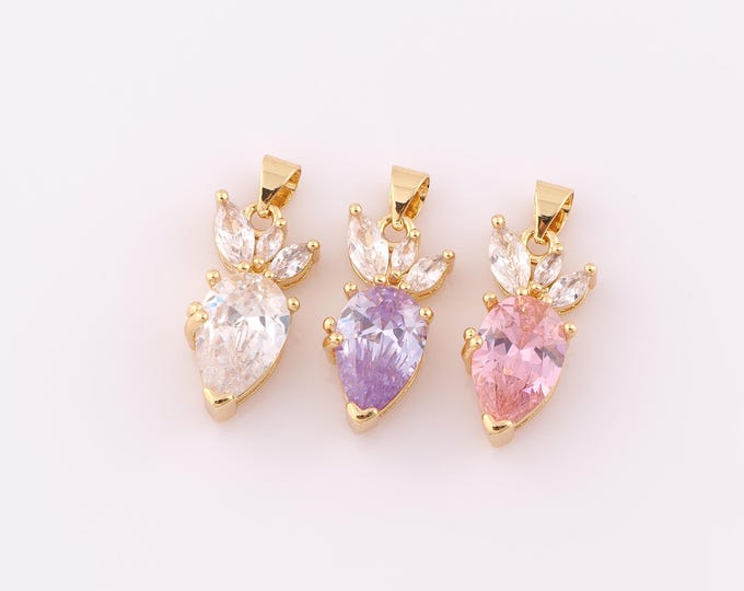 1 pcs Gold CZ Radish Pendant,18K Gold Filled Radish Charm,Radish Charm DIY Bracelet Necklace Jewelry Making Findings Supply