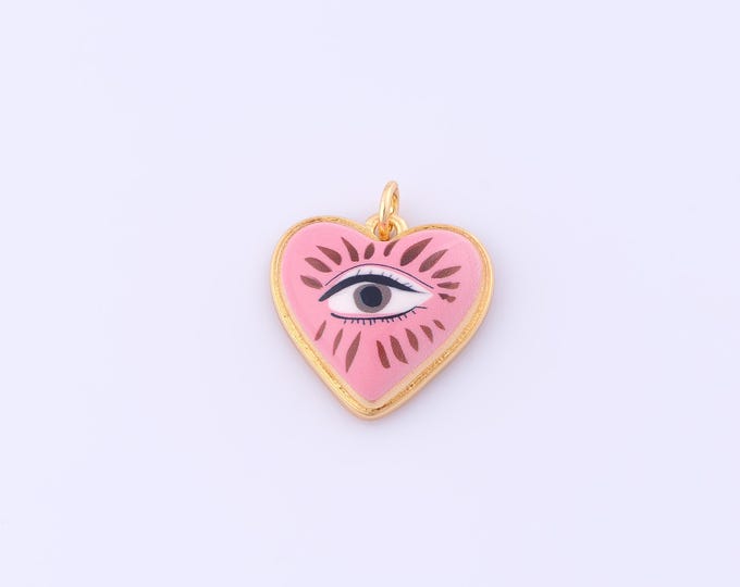 1 pcs Gold Enamel Heart Pendant,18K Gold Filled Evil Eye Charm,Devil Eye Charms DIY Bracelet Necklace Jewelry Making Findings Supply
