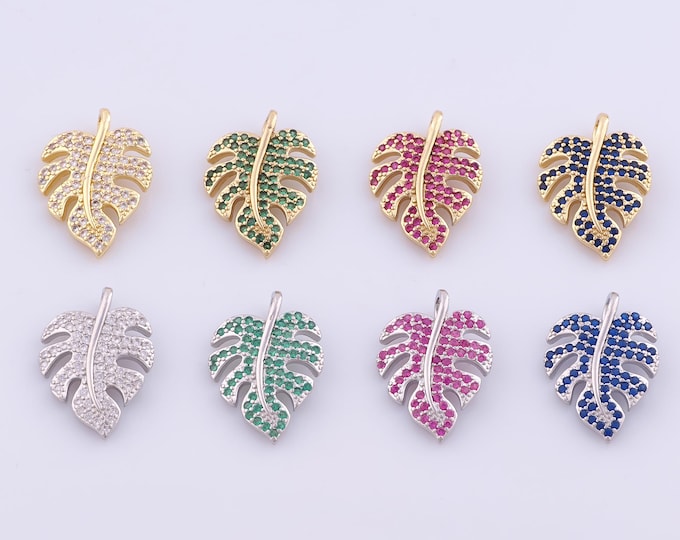 1 pcs Gold CZ Monstera Pendant,18K Gold Filled Monstera Charm,Monstera Charms DIY Bracelet Necklace Jewelry Making Findings Supply