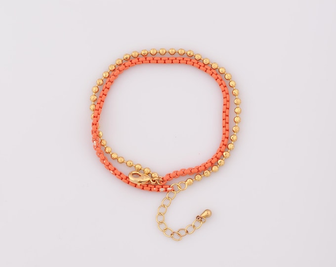 1 Str Gold Box Bracelet, 18K Gold Filled Beads Bracelet,Gift for Her