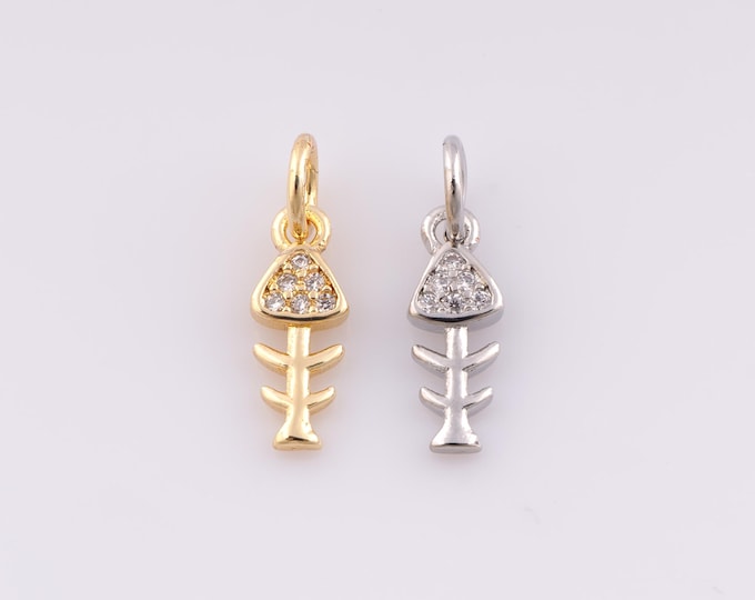 1 pcs Gold CZ Fishbone Pendant,18K Gold Filled Minimalist Charm,Fishbone Charms,DIY Bracelet Necklace Jewelry Making Findings Supply