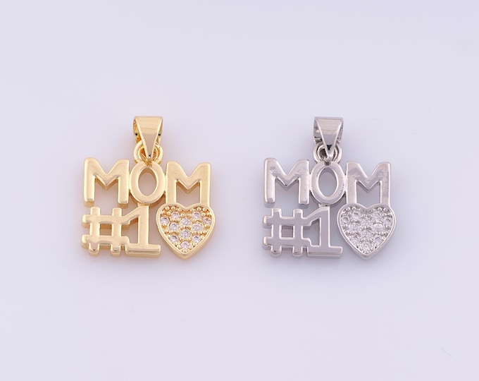 1 pcs Gold CZ MOM Pendant,18K Gold Filled Heart Charm,Letter Charms DIY Bracelet Necklace Jewelry Making Findings Supply