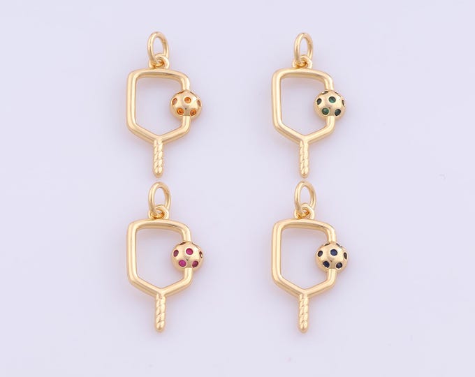 1 pcs Gold CZ Pickle Ball Pendant,18K Gold Filled Rackets Charm,Sports Charms DIY Bracelet Necklace Jewelry Making Findings Supply