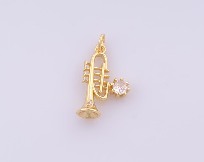 1 pcs Gold Trumpet Pendant,18K Gold Filled Trumpet Charm,CZ Trumpet Charms DIY Bracelet Necklace Jewelry Making Findings Supply