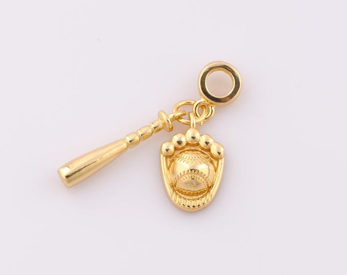 1 pcs Gold Baseball Bat Pendant,18K Gold Filled Baseball Glove Charm,Baseball Charm DIY Bracelet Necklace Jewelry Making Findings Supply