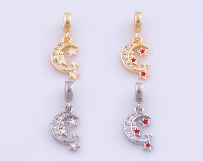 1 pcs Gold Enamel Moon Pendant,18K Gold Filled Celestial Charm,CZ Star Charms DIY Bracelet Necklace Jewelry Making Findings Supply