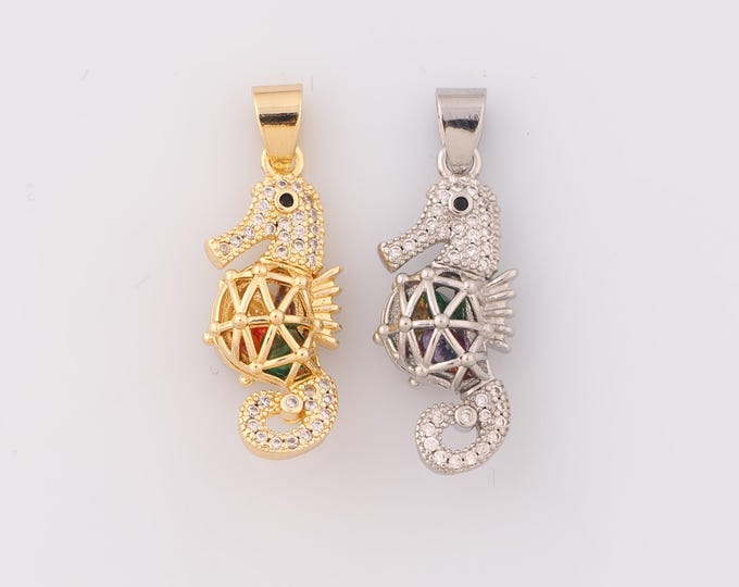 1 pcs Gold CZ Seahorse Pendant,18K Gold Filled Seahorse Charm,Seahorse Charms,DIY Bracelet Necklace Jewelry Making Findings Supply